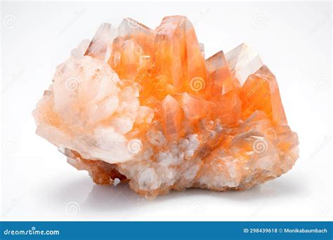 Orange Calcite Crystal Cluster On White Marble Surface With Blurred ...