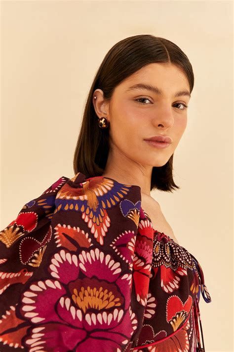 Brown Bright Flora Short Sleeve Midi Dress - FARM Rio