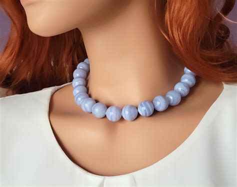 Chalcedony Blue Lace Agate Necklace For Sale at 1stDibs