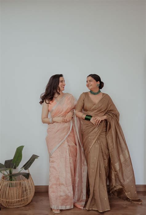 Peachish Pink Maheshwari with Silver Zari lines all over - Roots Handloom