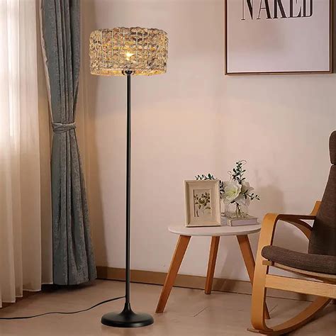Injak Boho Rattan Floor Lamp, Industrial Bamboo Lampshade, Black Woven ...