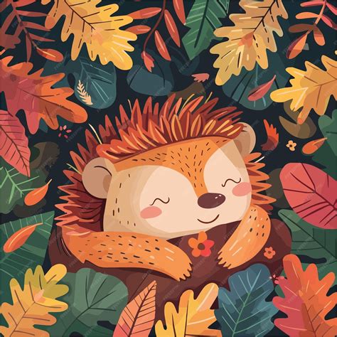 Cute Hedgehog Sleeping Surrounded by Autumn Leaves Fall Foliage ...