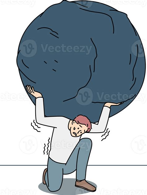 Stressed man carrying heavy stone on shoulders 24501137 PNG