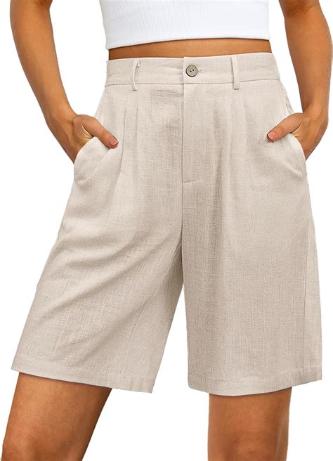 luvamia Bermuda Shorts for Women High Waisted Linen Dressy Casual ...