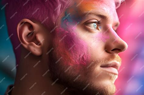 Premium Photo | A man with pink and blue hair and a pink face paint on ...
