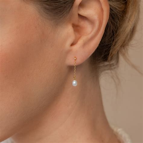 Pearl Drop Earrings by Caitlynminimalist • Dainty Diamond Studs With ...