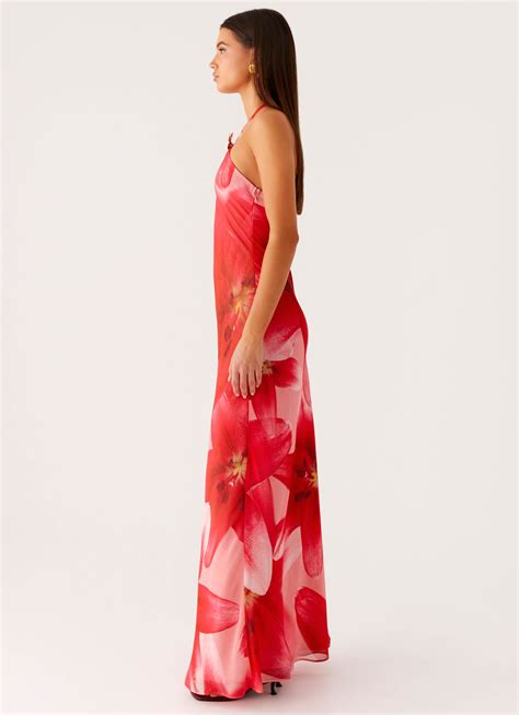 Vatiana Chiffon Maxi Dress - Peach Watermelon Flower – Peppermayo UK