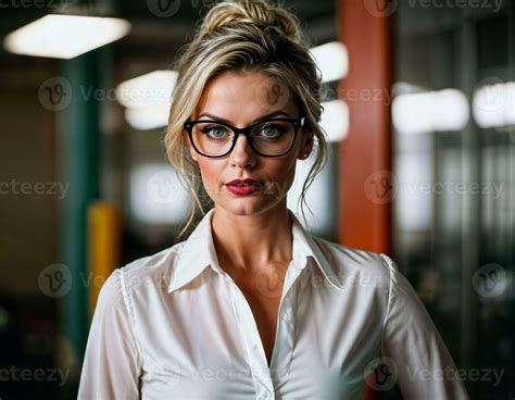 AI generated photo of beautiful woman with blonde hair and white shirt ...