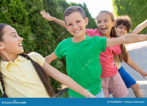 Happy Children Playing Together in Park Stock Image - Image of sunshine ...