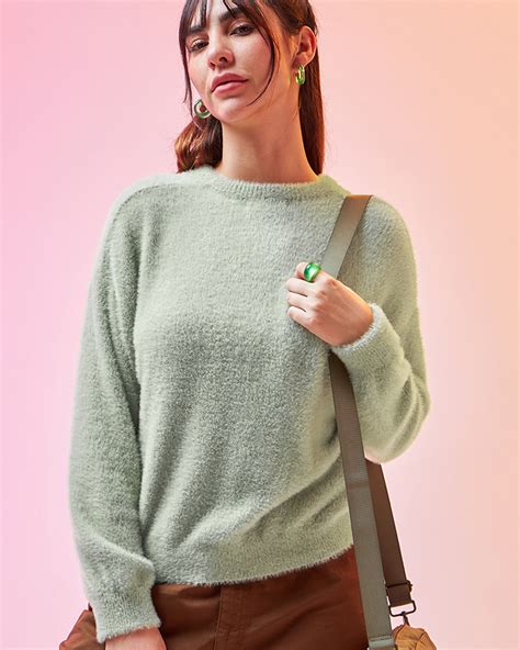 Buy Women's Green Oversized Flatknit Sweater Online at Bewakoof