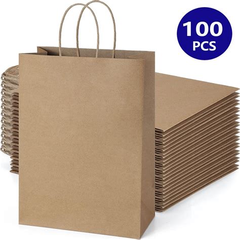 BagDream 10x5x13 Brown Paper Gift Bags with Handles, 100Pcs Large Kraft ...