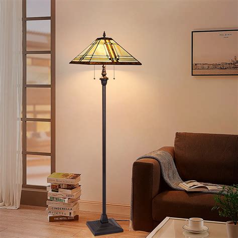 Vinplus Tiffany Floor Lamp Cream Diamond Style Stained Glass 16X16X65 ...