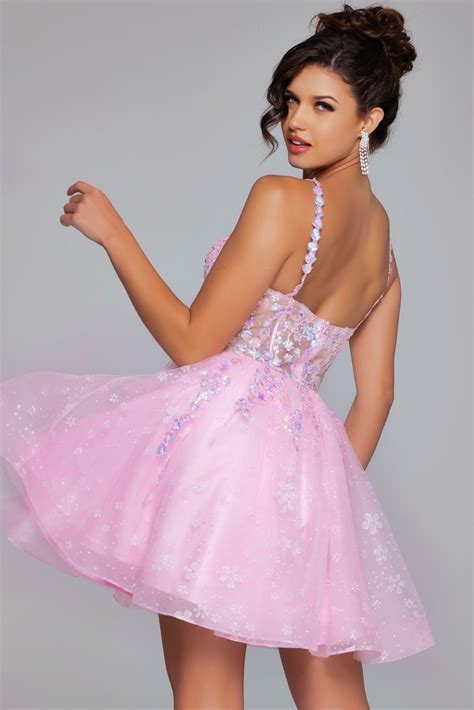 Pink Embellished Fit and Flare Dress 40501 | Jovani