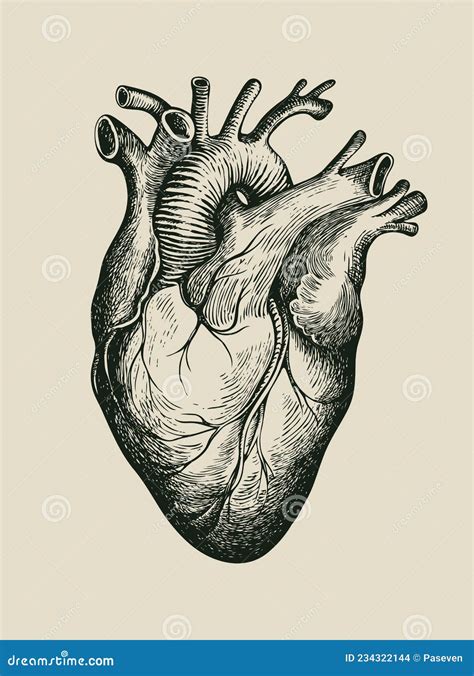 Pencil Drawing of a Human Heart in Retro Style Stock Vector ...