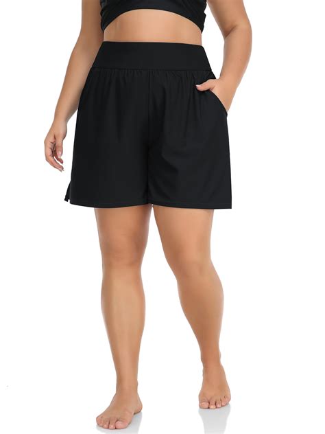 Charmo Women's Plus Size High Waisted Swim Shorts with Pockets for ...