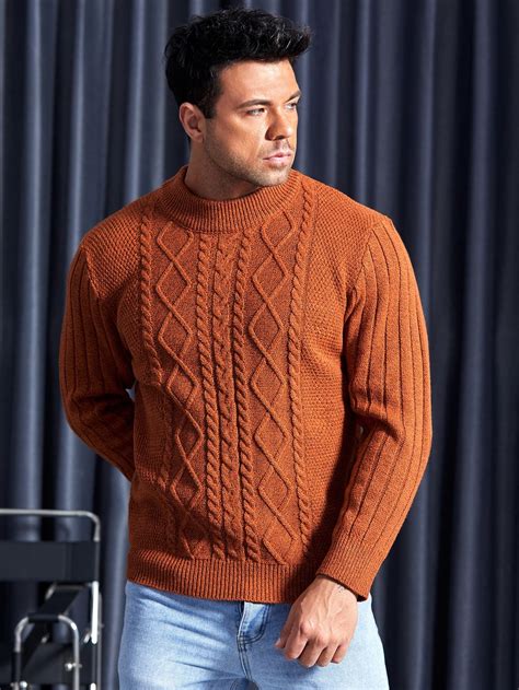 Men Cable Knit Mock Neck Jumper | Men sweater, Knitwear men, Pullover men