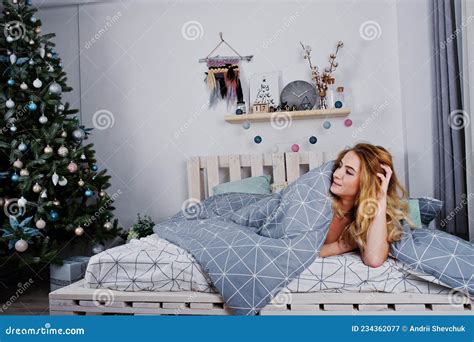 Naked blonde model on bed stock image. Image of white - 234362077