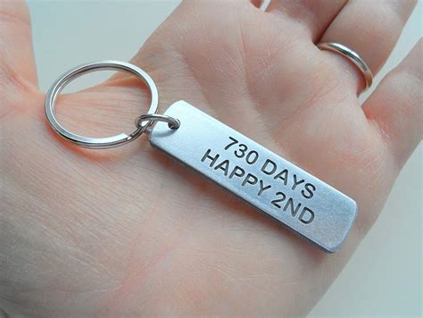 Aluminum Tag Keychain Engraved with "730 Days, Happy 2nd" – JewelryEveryday