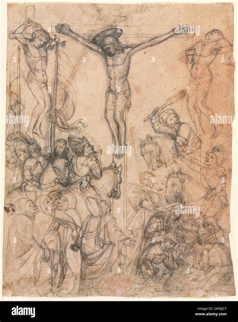 Crucifixion with the Two Thieves, second half 15th century Stock Photo ...