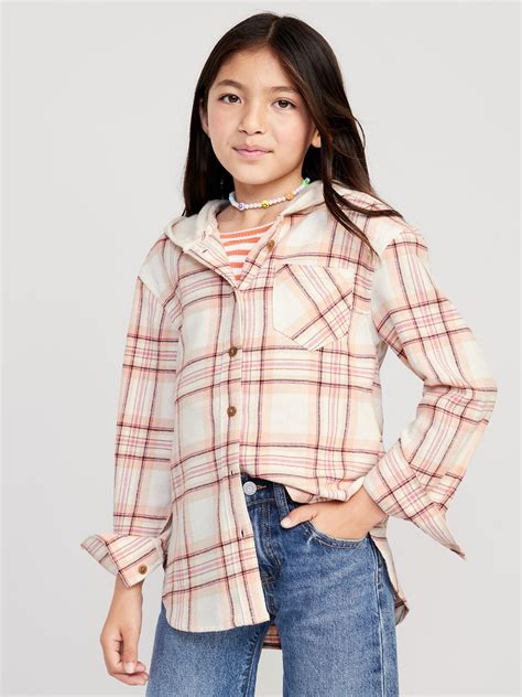 Hooded Soft-Brushed Flannel Shirt for Girls | Old Navy