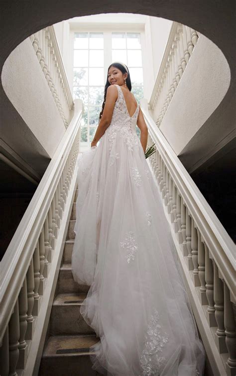 Ethereal Lace A-Line Wedding Dress with Plunging Neckline
