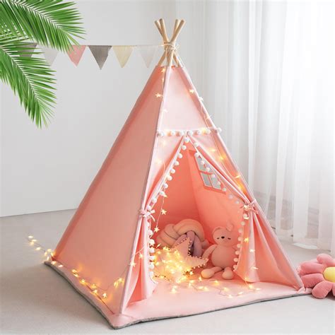 Amazon.com: RONGFA Teepee Tent for Kids with Mat, Star Lights, Carry Case, Cotton Canvas ...