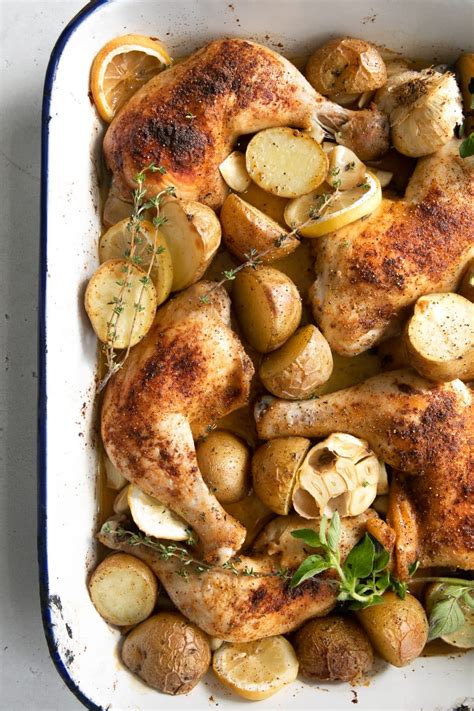 Crispy Oven Roasted Chicken Legs with Potatoes - The Forked Spoon