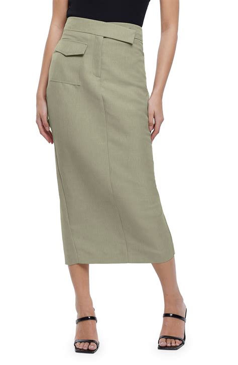 RIVER ISLAND Utility Midi Pencil Skirt - Khaki | Editorialist