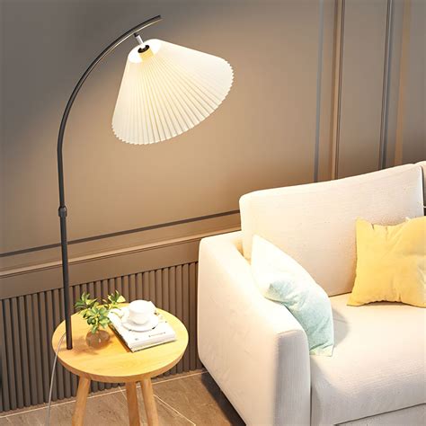 Nordic Colorful Floor Lamp Burlap Shade Floor Light with Wood Table for ...