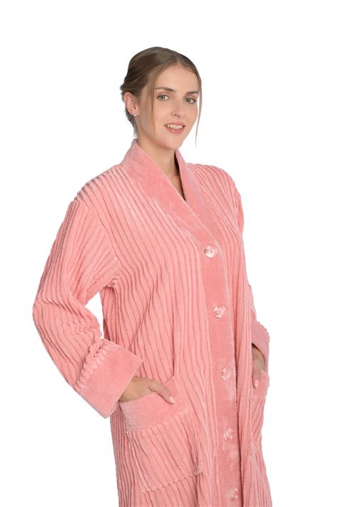 Womens Chenille Button Front Robe Bathrobe Button Gown Ladies Full ...