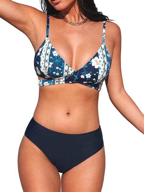 Women Two Piece Swimsuits V Neck Floral Print Adjustable Straps - WF ...