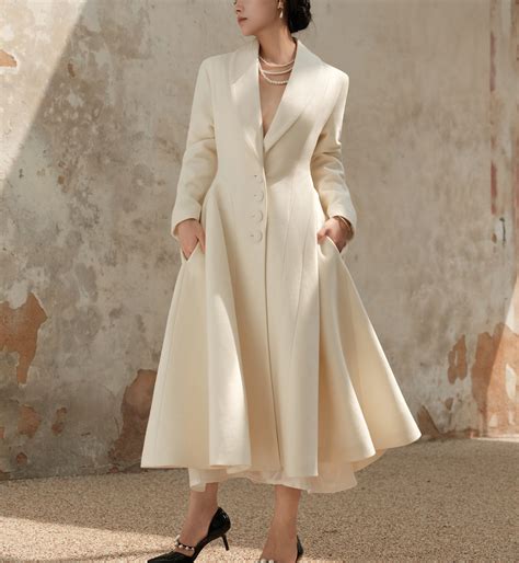 White Wool Coat,wool Princess Coat,long Cozy Coat,winter Wool Swing ...