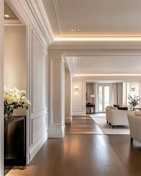Elegant Classic Living Room with White Moldings | Home hall design ...