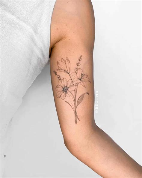 Fine line flower tattoos for women