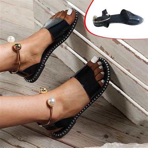 AXXD Women Black Sandals Clearance Under $10 Summer Comfortable Flat ...
