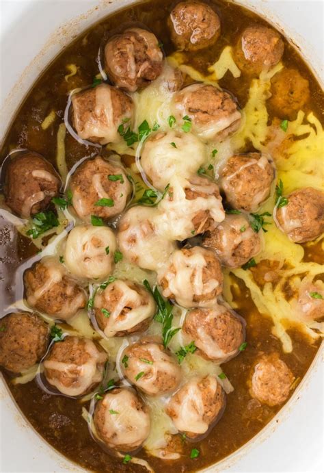 Slow Cooker French Onion Meatballs (Frozen Meatballs) - Together as Family