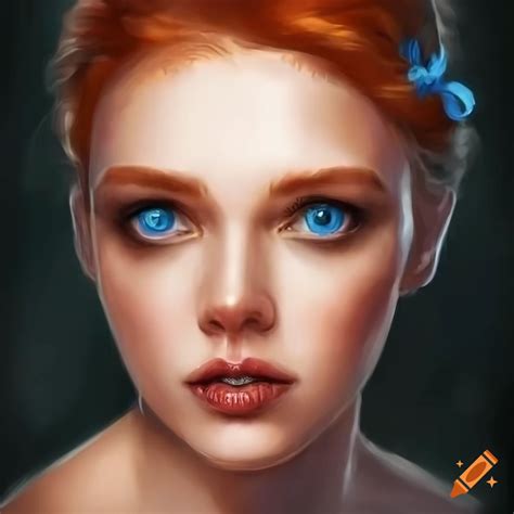 Highly detailed portrait of a beautiful blue-eyed, redhead young woman