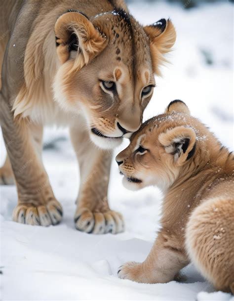 A lion in the snow | Premium AI-generated image