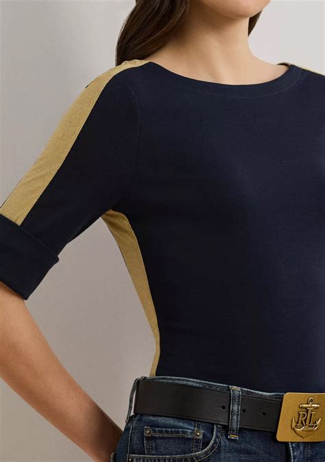 Lauren Ralph Lauren Two Tone Stretch Cotton Elbow Sleeve T-Shirt | Belk
