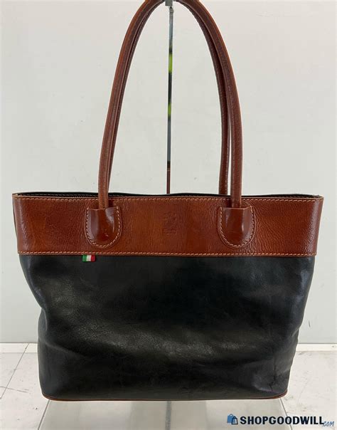 Florence Black & Brown Leather Zip Multi Compartment Shoulder Bag Italy | ShopGoodwill.com