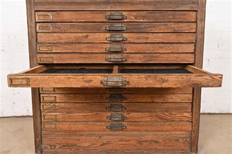 Antique Pine 12-Drawer Blueprint Flat File Cabinet by Hamilton, Circa ...