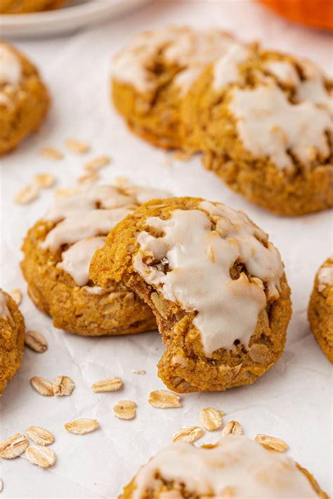 Iced Pumpkin Oatmeal Cookies (Soft and chewy!)