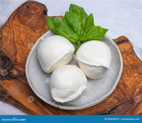 White Ball of Italian Soft Cheese Mozzarella Di Bufala Campana Served ...