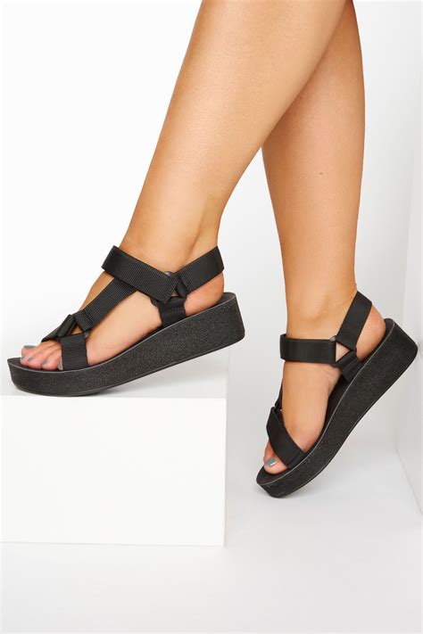 LIMITED COLLECTION Black Sporty Mid Platform Sandals In Extra Wide Fit ...