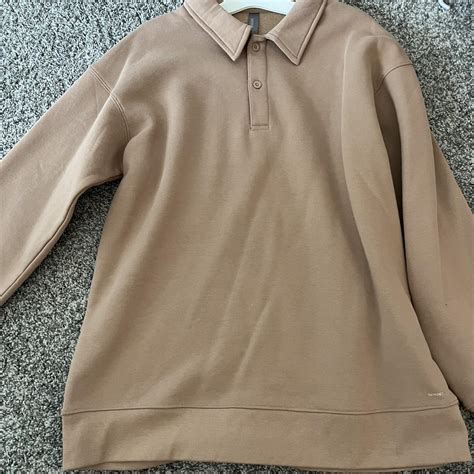 Tan and cream long sleeve polo #polo - Depop