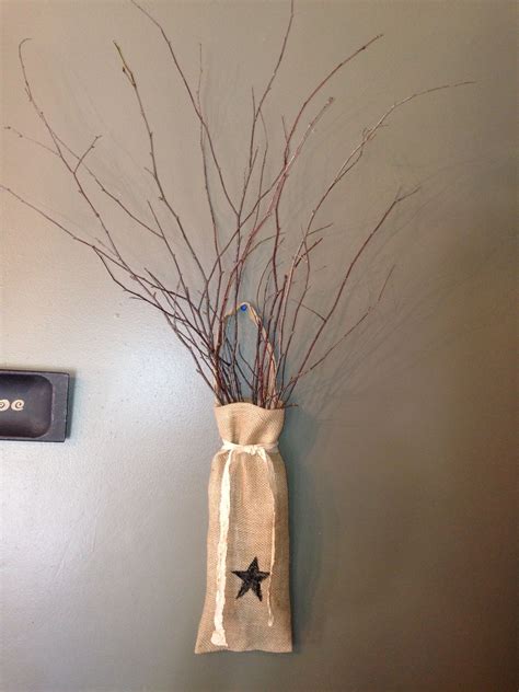Rustic Wall Hanger with Burlap and Birch Tree Branches