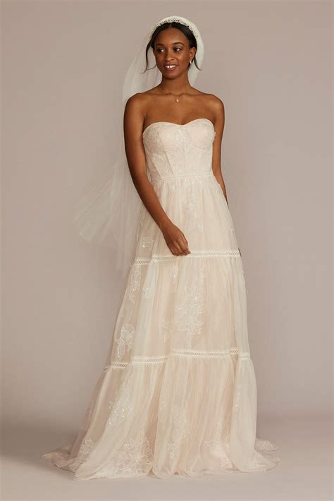 Strapless Sweetheart Neckline Long Chiffon A-Line MS251260 Wedding Dress - Onedaybride