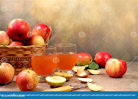 Apple Cider, Juice or Fermented Drink and Fresh Apples on Concrete ...