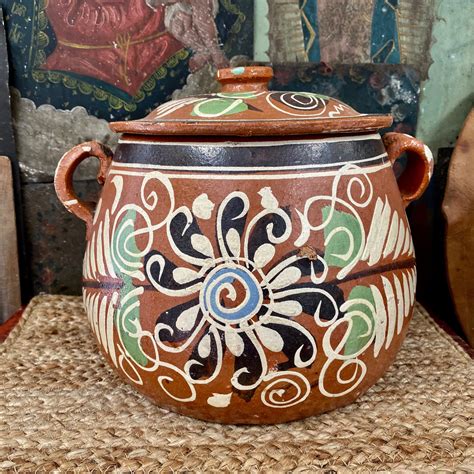 Vintage Large Mexican Terracotta Bean Pot Hand Painted with Spelling ...