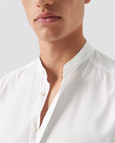 White Solid Oxford Band Collar Shirt - Eton
